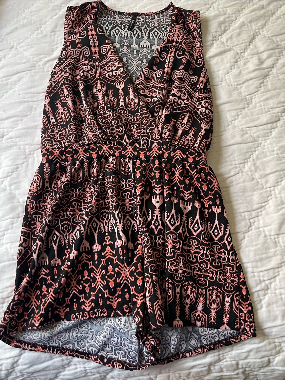 B Jewel Black and Coral Printed Sleeveless Romper